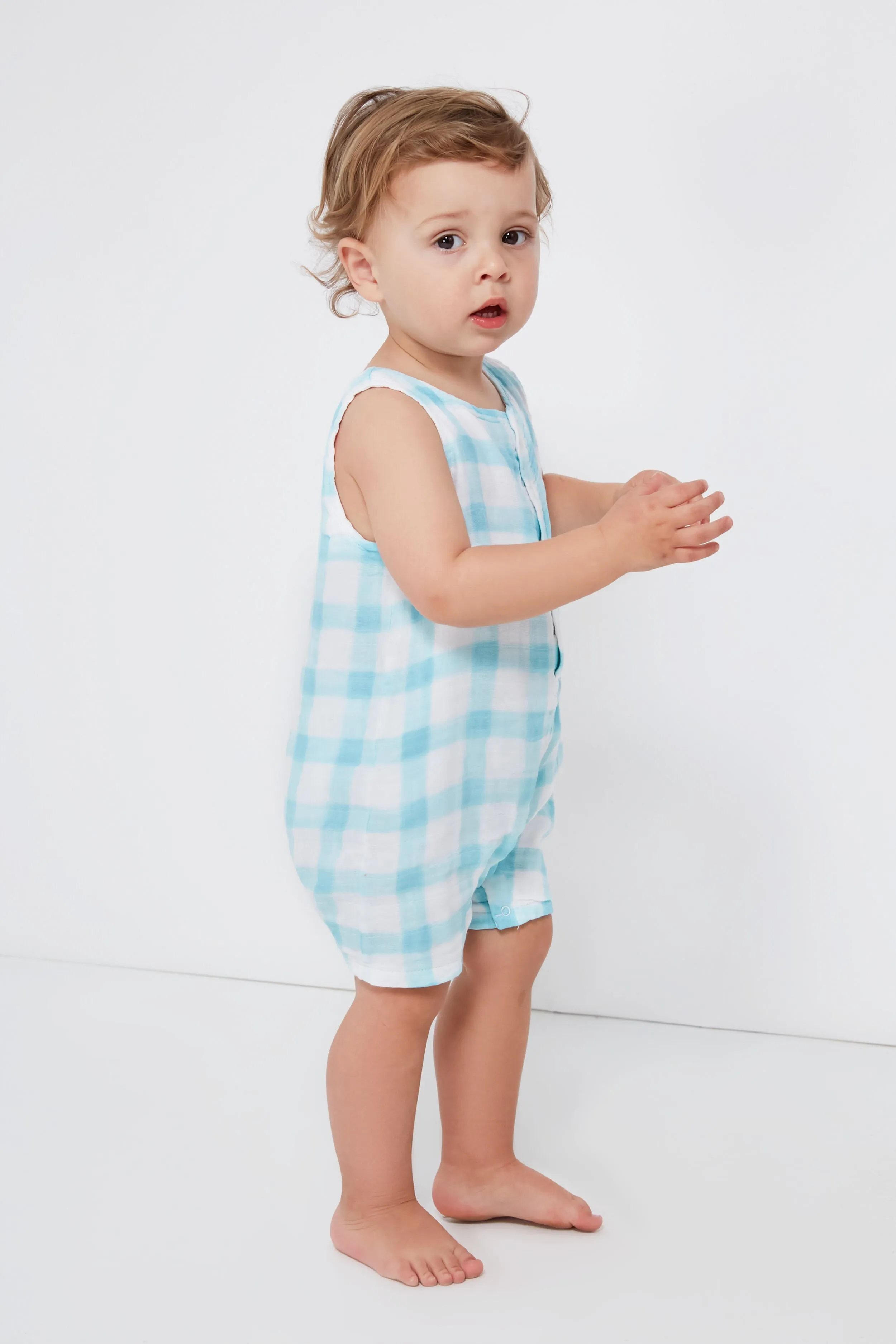 Blue Painted Gingham Shortie Romper