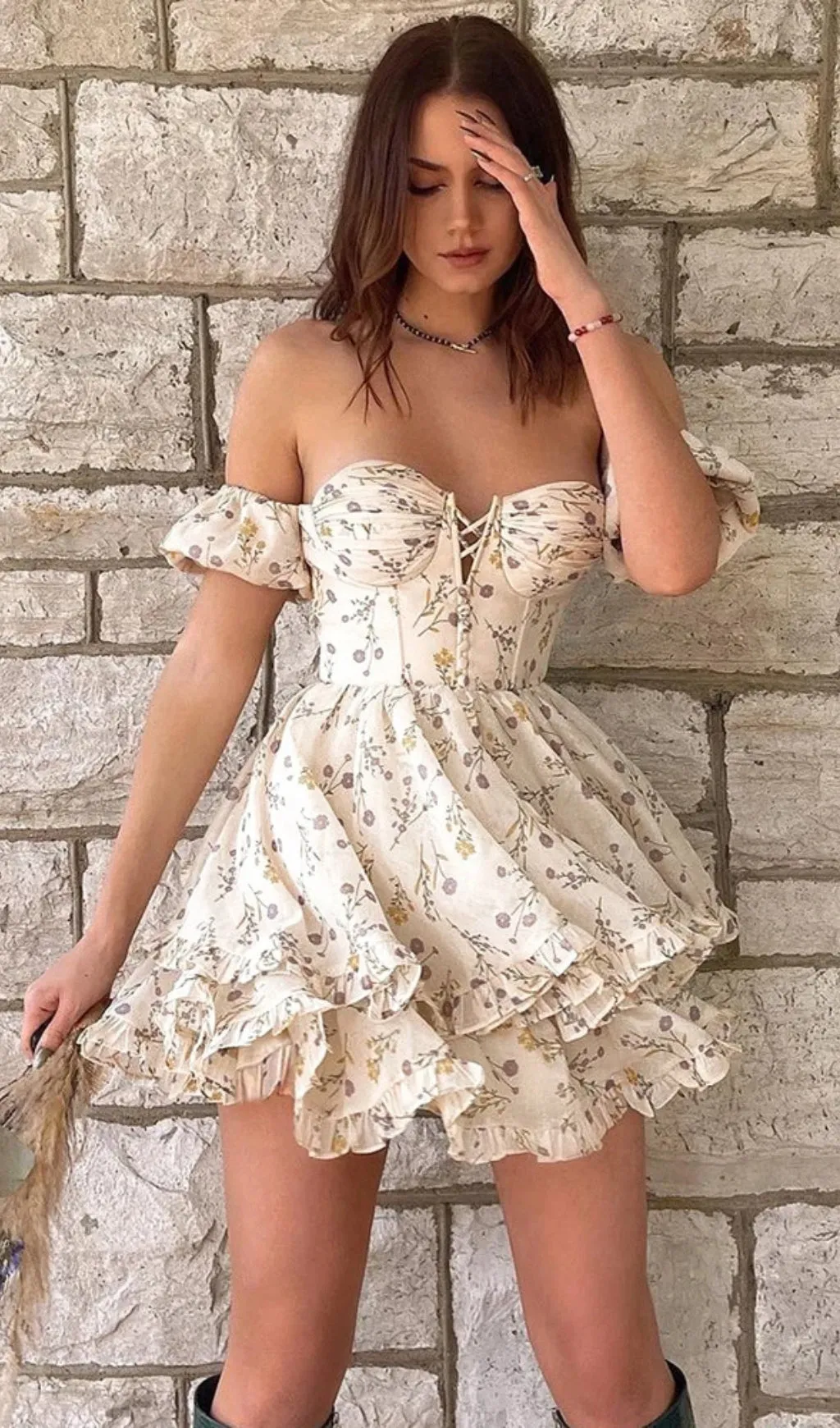 FLORAL THEMED OFF SHOULDER MINI DRESS Gloria Lanvin
