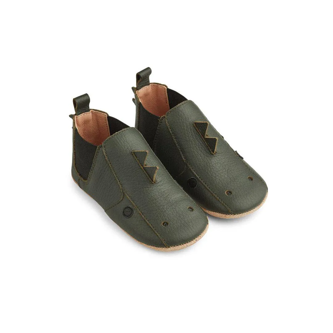 Liewood Edith Leather Slippers - Dino - Hunter Green
