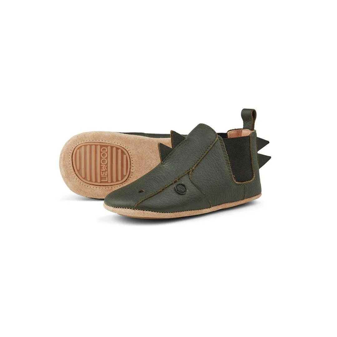 Liewood Edith Leather Slippers - Dino - Hunter Green