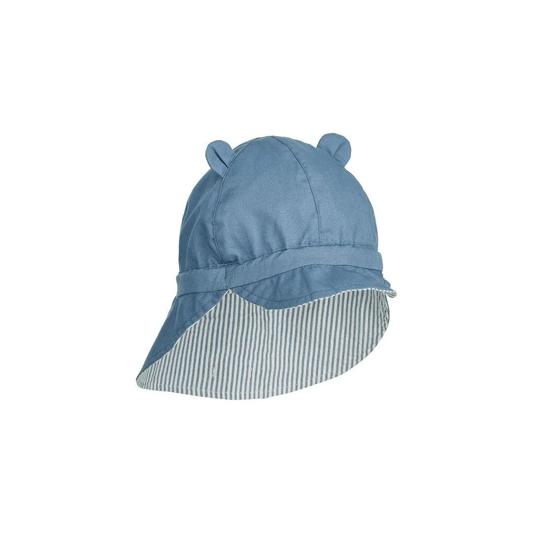 Liewood Gorm Reversible Seersucker Sun Hat (2023) - Blue Wave/Creme de la Creme - Stripe