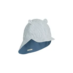 Liewood Gorm Reversible Seersucker Sun Hat (2023) - Blue Wave/Creme de la Creme - Stripe