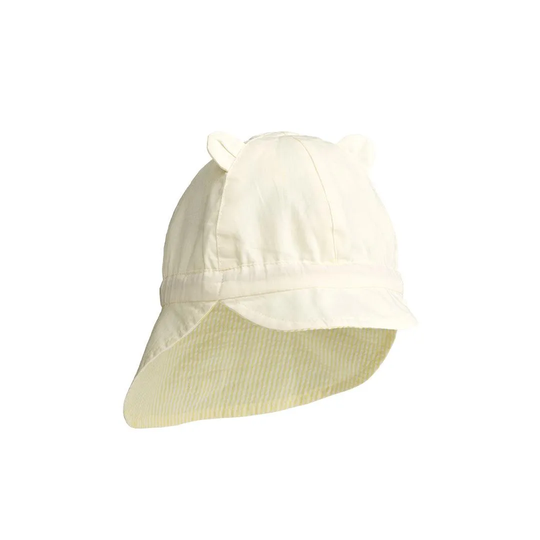 Liewood Gorm Reversible Seersucker Sun Hat With Ears - Lemonade / Creme De La Creme