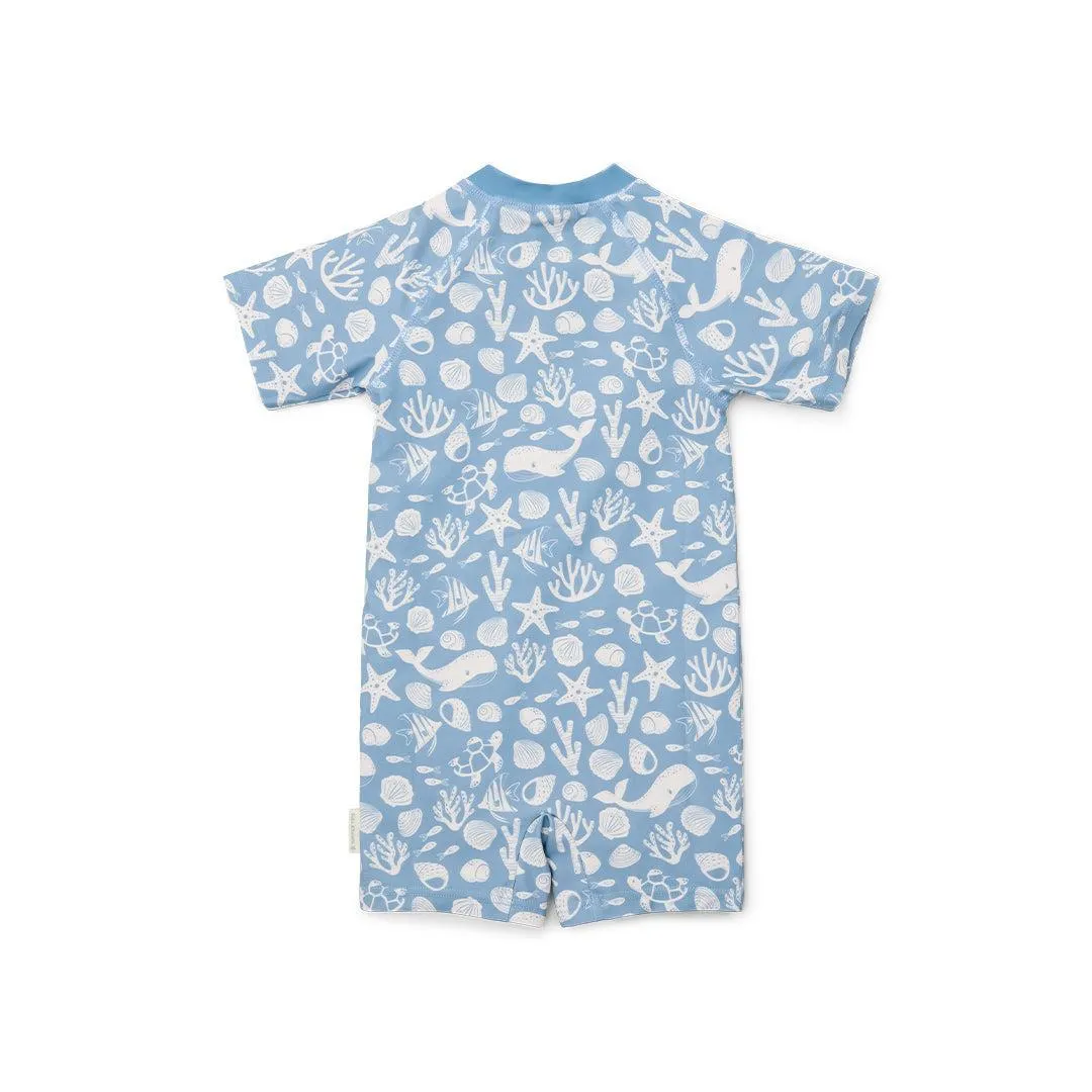 Little Dutch Swimsuit Short Sleeves - Sea Life Ocean Blue