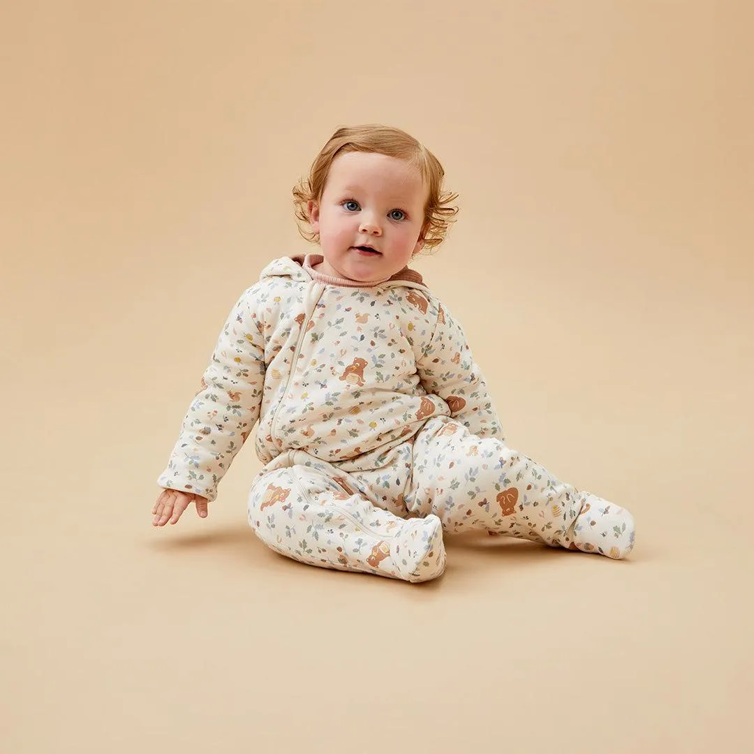 MORI Bear Print Pramsuit - Honey Bear Print