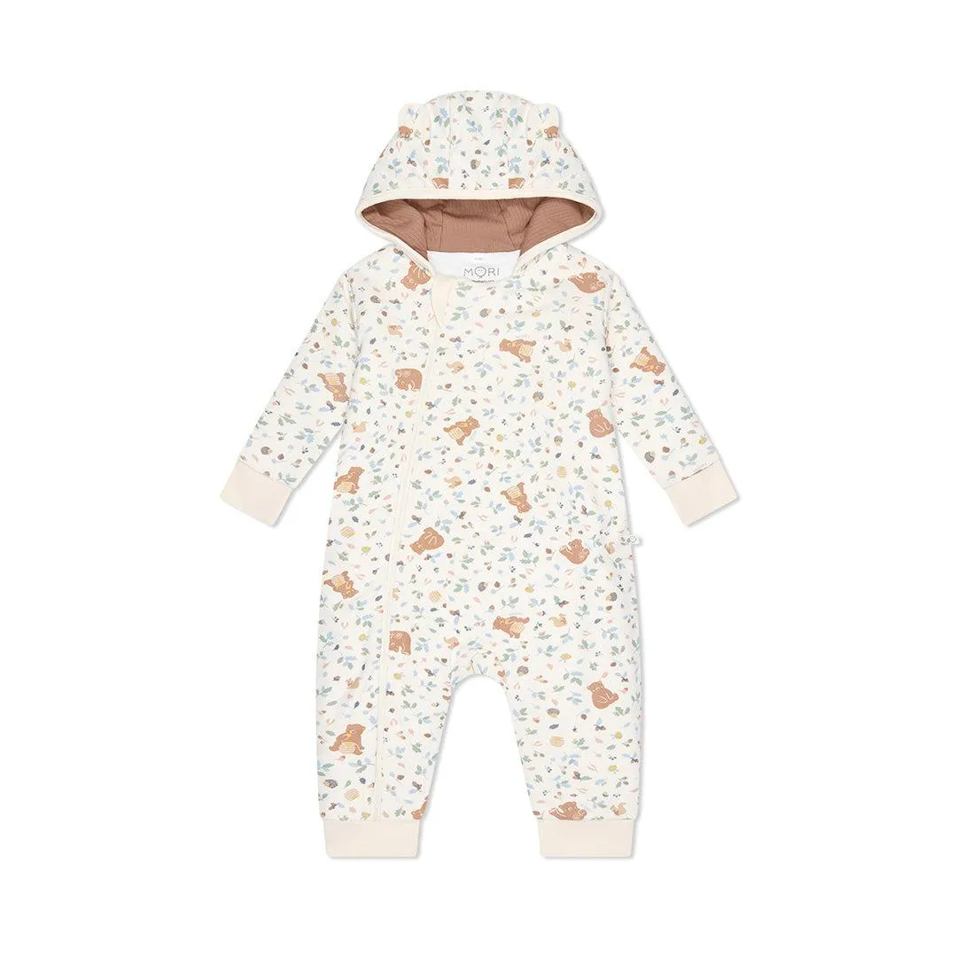 MORI Bear Print Pramsuit - Honey Bear Print