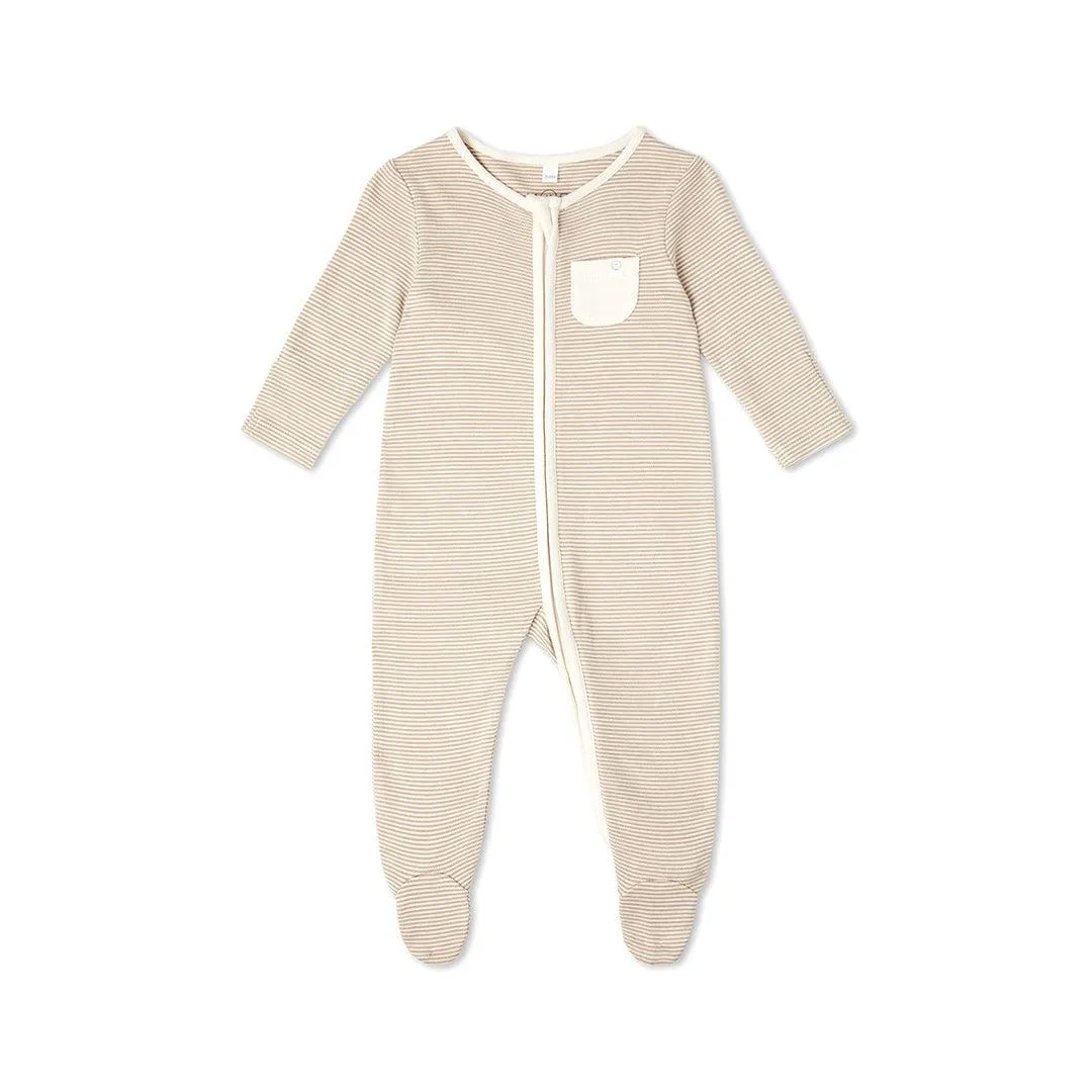 MORI Clever Zip Sleepsuit - Oatmeal Stripe