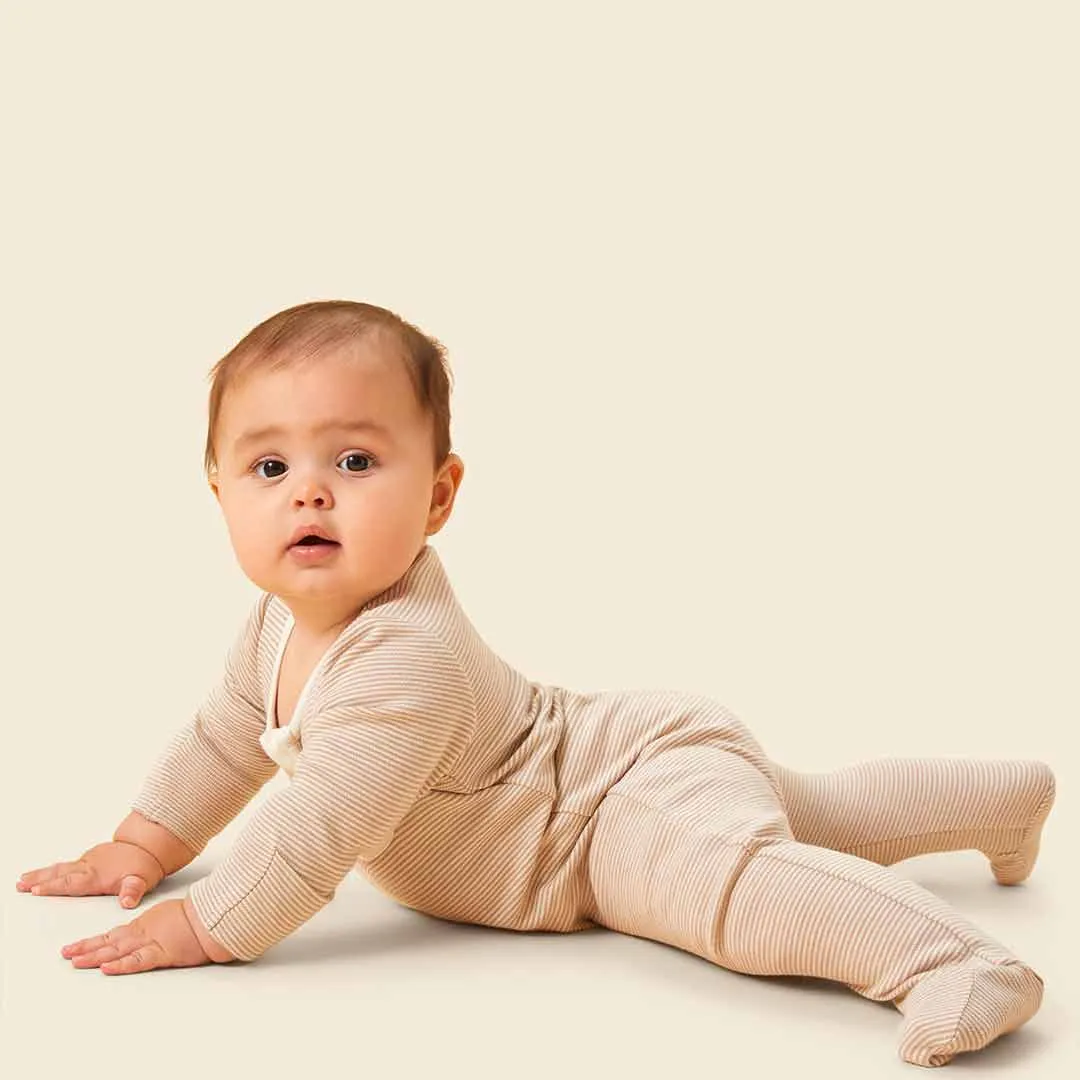 MORI Clever Zip Sleepsuit - Oatmeal Stripe