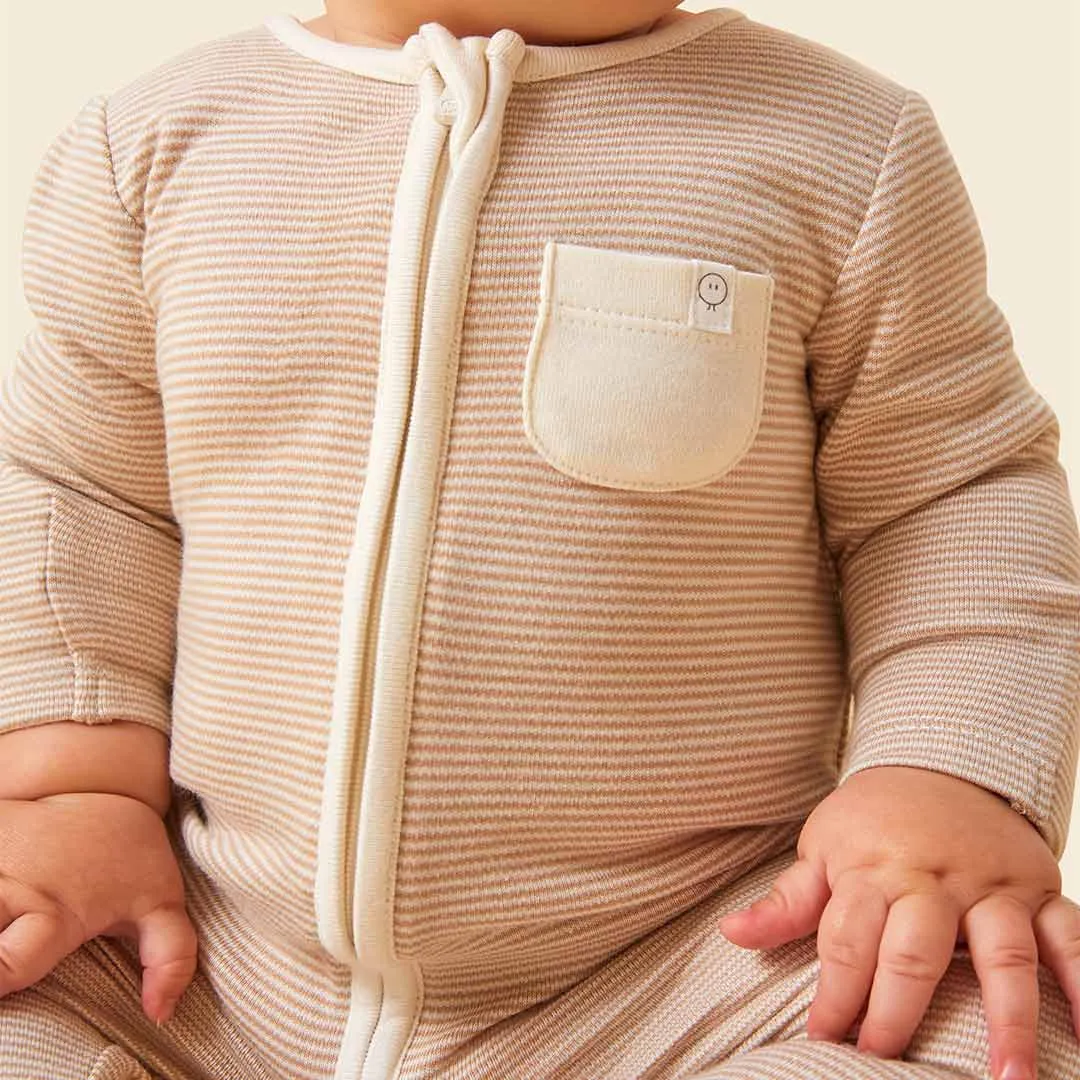 MORI Clever Zip Sleepsuit - Oatmeal Stripe