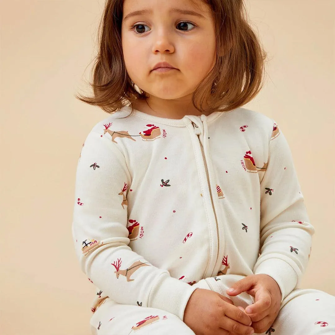 MORI Jolly Journey Two Way Zip-Up Sleepsuit - Tofu Christmas Print
