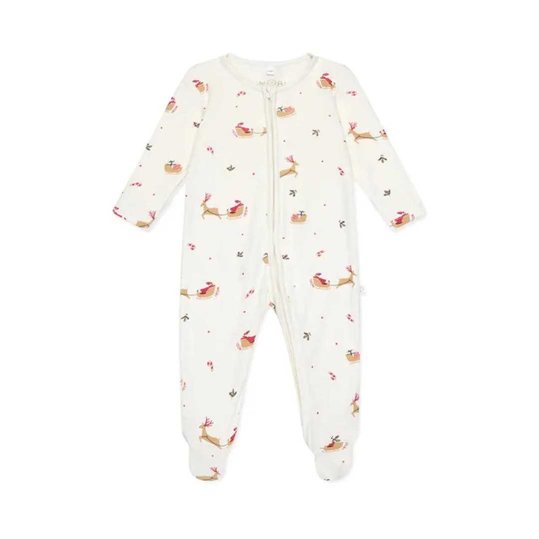 MORI Jolly Journey Two Way Zip-Up Sleepsuit - Tofu Christmas Print