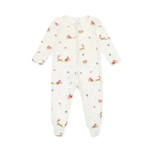 MORI Jolly Journey Two Way Zip-Up Sleepsuit - Tofu Christmas Print