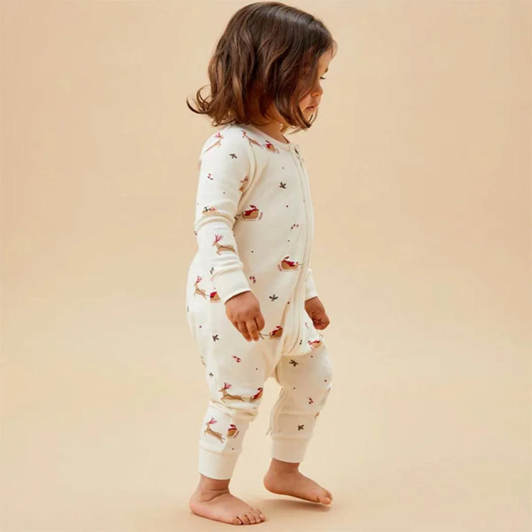 MORI Jolly Journey Two Way Zip-Up Sleepsuit - Tofu Christmas Print