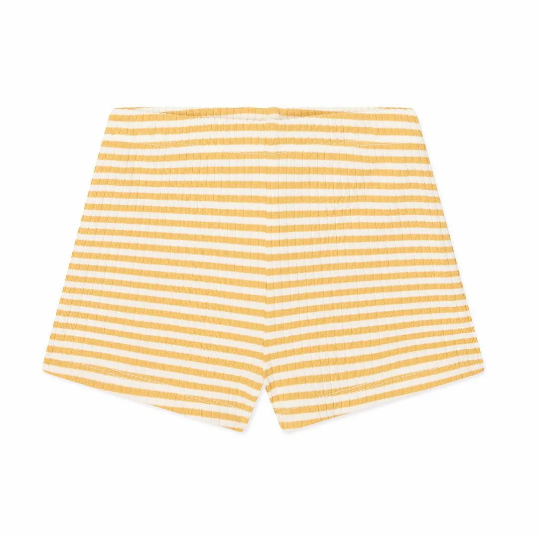 MORI Lion T-Shirt & Stripe Ribbed Shorts - Panda Cream