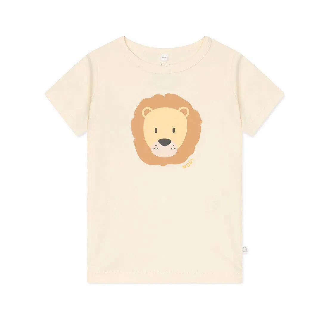 MORI Lion T-Shirt & Stripe Ribbed Shorts - Panda Cream
