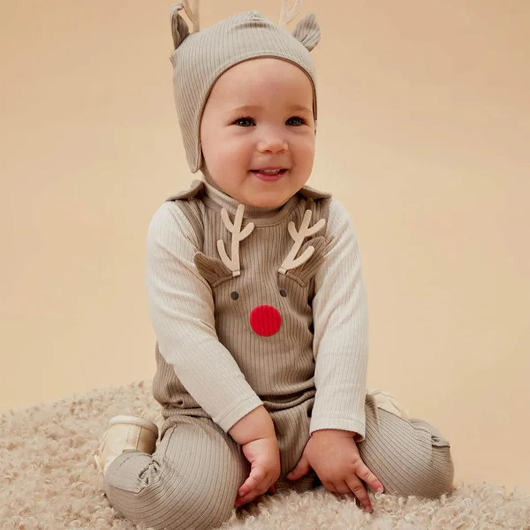MORI Reindeer Ribbed Dungarees - Brown