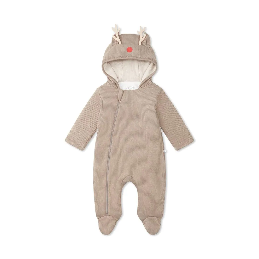 MORI Reindeer Ribbed Pramsuit - Taupe