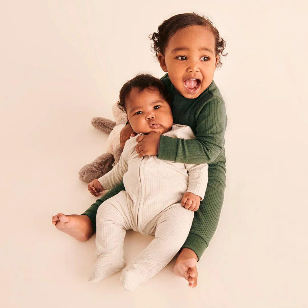 MORI Ribbed Clever Zip Sleepsuit - Ecru