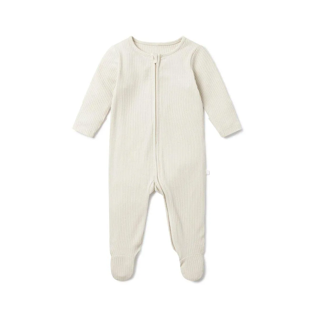 MORI Ribbed Clever Zip Sleepsuit - Ecru