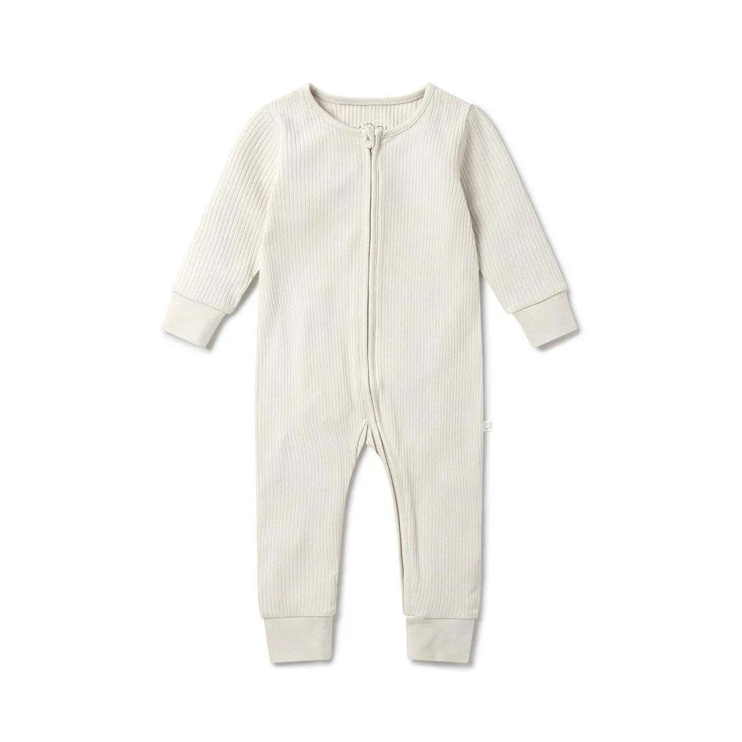 MORI Ribbed Clever Zip Sleepsuit - Ecru