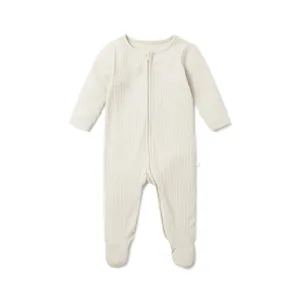 MORI Ribbed Clever Zip Sleepsuit - Ecru
