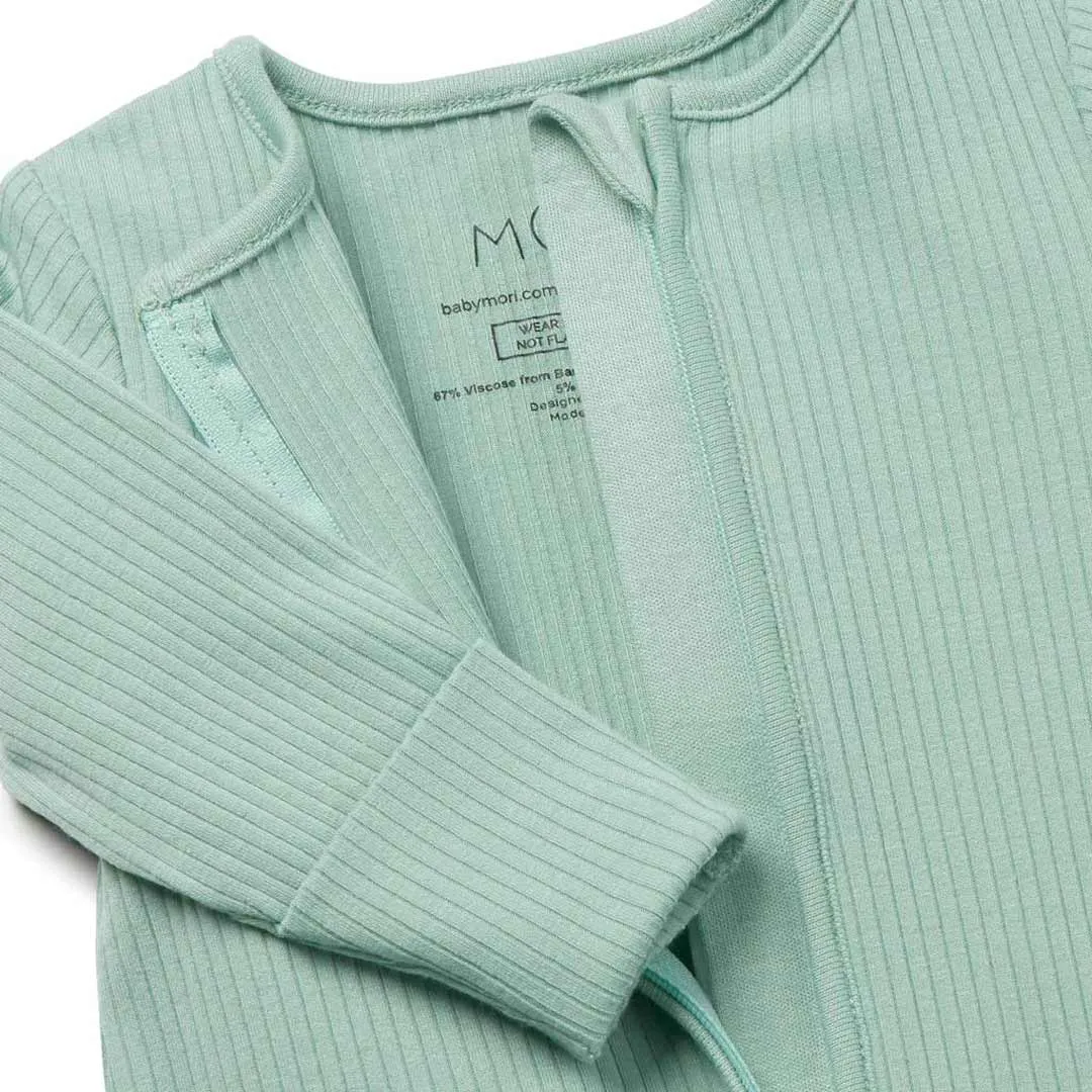 MORI Ribbed Clever Zip Sleepsuit - Mint