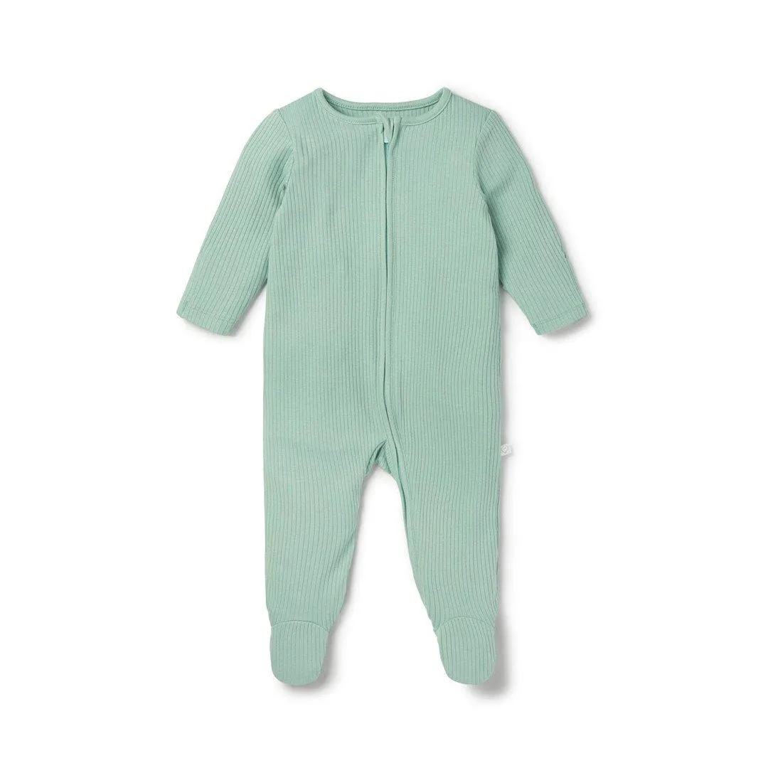 MORI Ribbed Clever Zip Sleepsuit - Mint