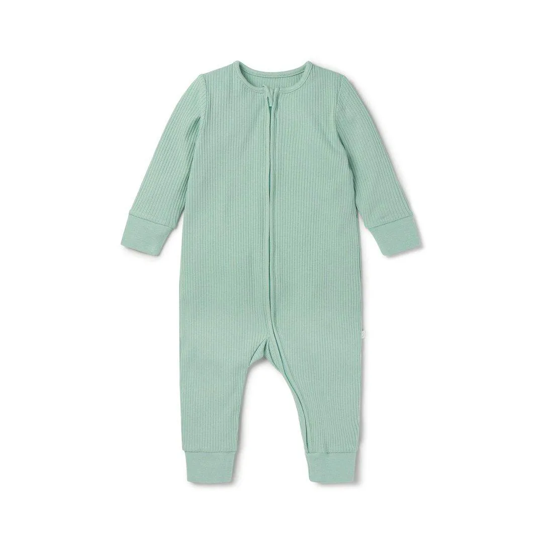 MORI Ribbed Clever Zip Sleepsuit - Mint