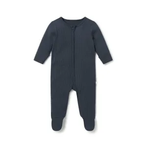 MORI Ribbed Clever Zip Sleepsuit - Navy