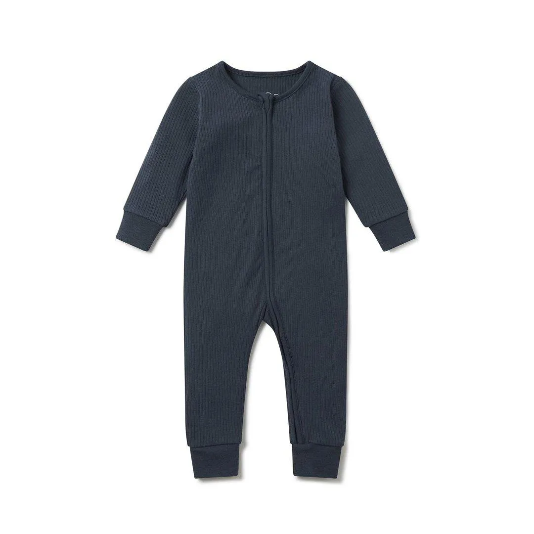 MORI Ribbed Clever Zip Sleepsuit - Navy
