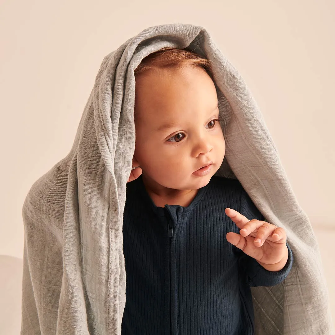 MORI Ribbed Clever Zip Sleepsuit - Navy