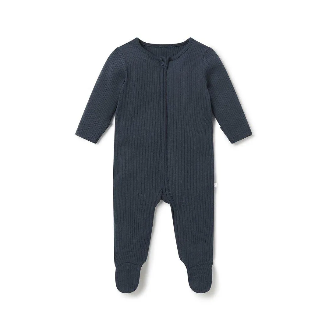 MORI Ribbed Clever Zip Sleepsuit - Navy
