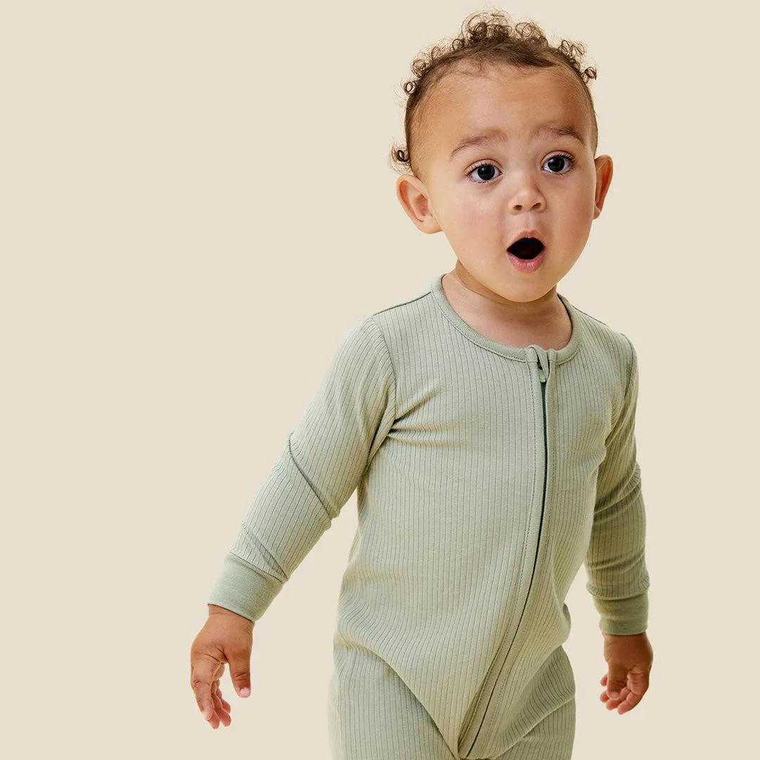 MORI Ribbed Clever Zip Sleepsuit - Sage
