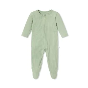 MORI Ribbed Clever Zip Sleepsuit - Sage