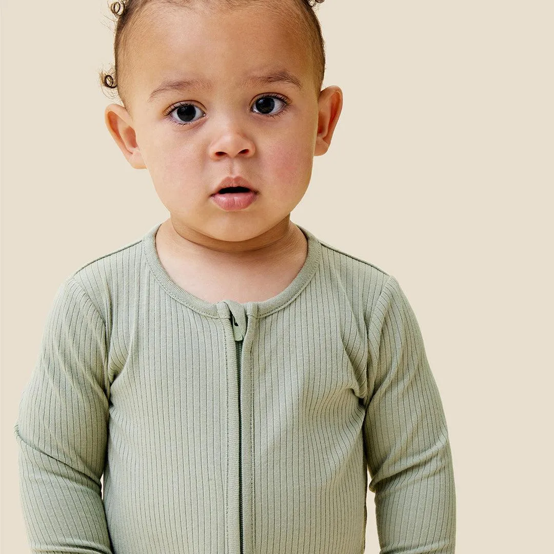 MORI Ribbed Clever Zip Sleepsuit - Sage
