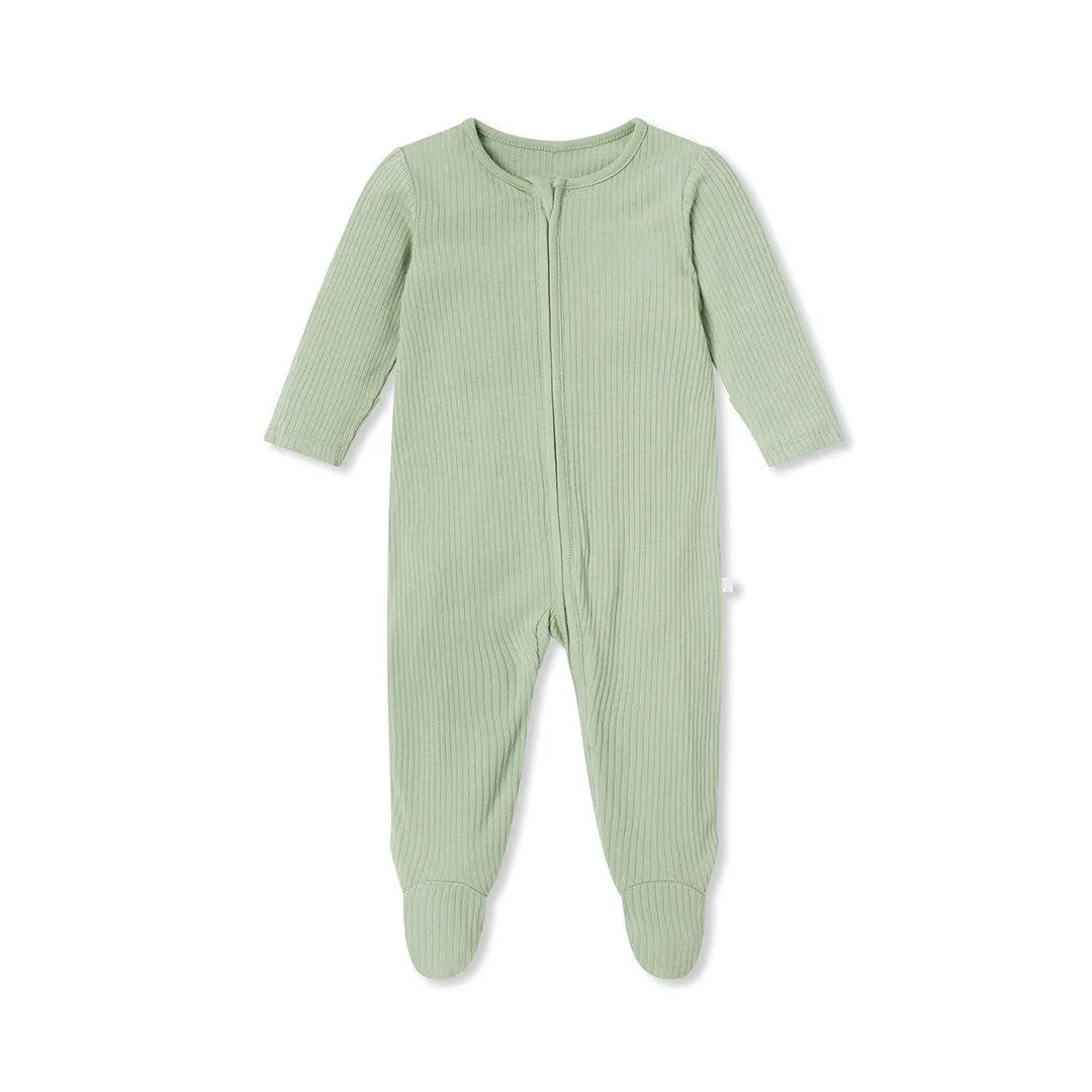 MORI Ribbed Clever Zip Sleepsuit - Sage