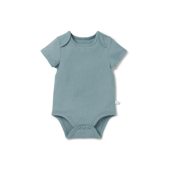 MORI Ribbed Short Sleeve Bodysuit - Blue