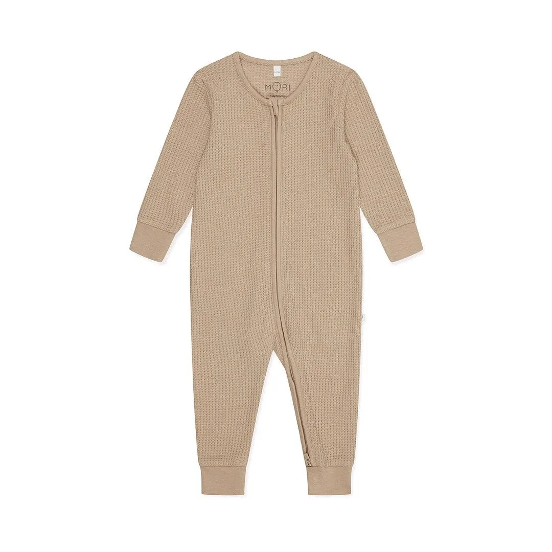MORI Waffle Two Way Zip-Up Sleepsuit - Taupe