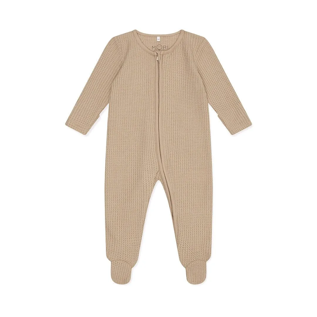 MORI Waffle Two Way Zip-Up Sleepsuit - Taupe