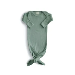 Mushie Ribbed Knotted Baby Gown - Roman Green