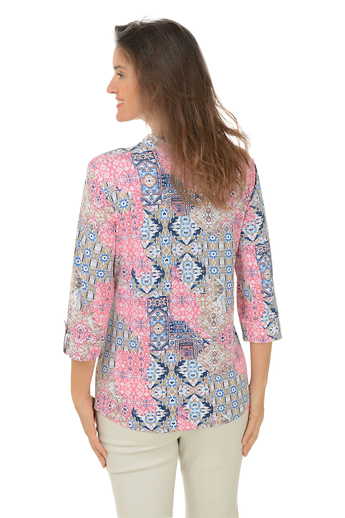 Rose Amour Pleated Patch Print Top