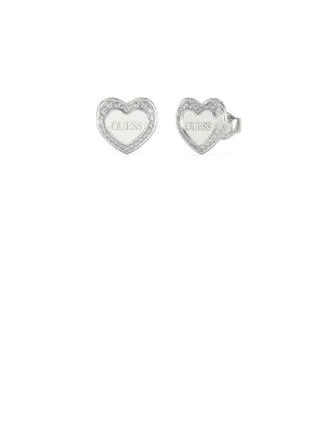 Silver Amami Crystal Heart Logo Stud Earrings Guess