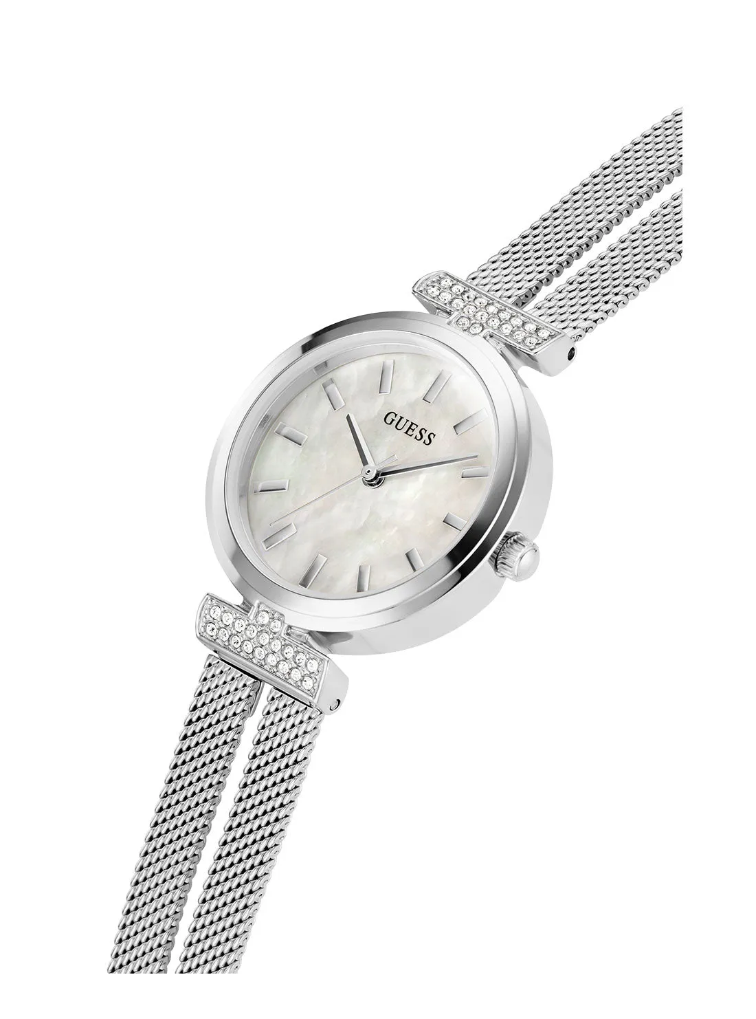 Silver Array Crystal Mesh Watch Guess
