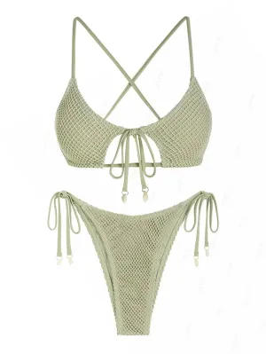 Spaghetti Strap Criss Cross Tie Cut Bikini Set Anna Kay Co