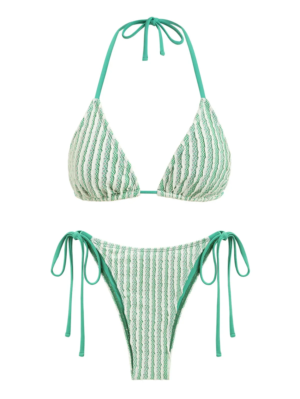 Textured Striped Halter Neck Bikini Set Anna Kay Co