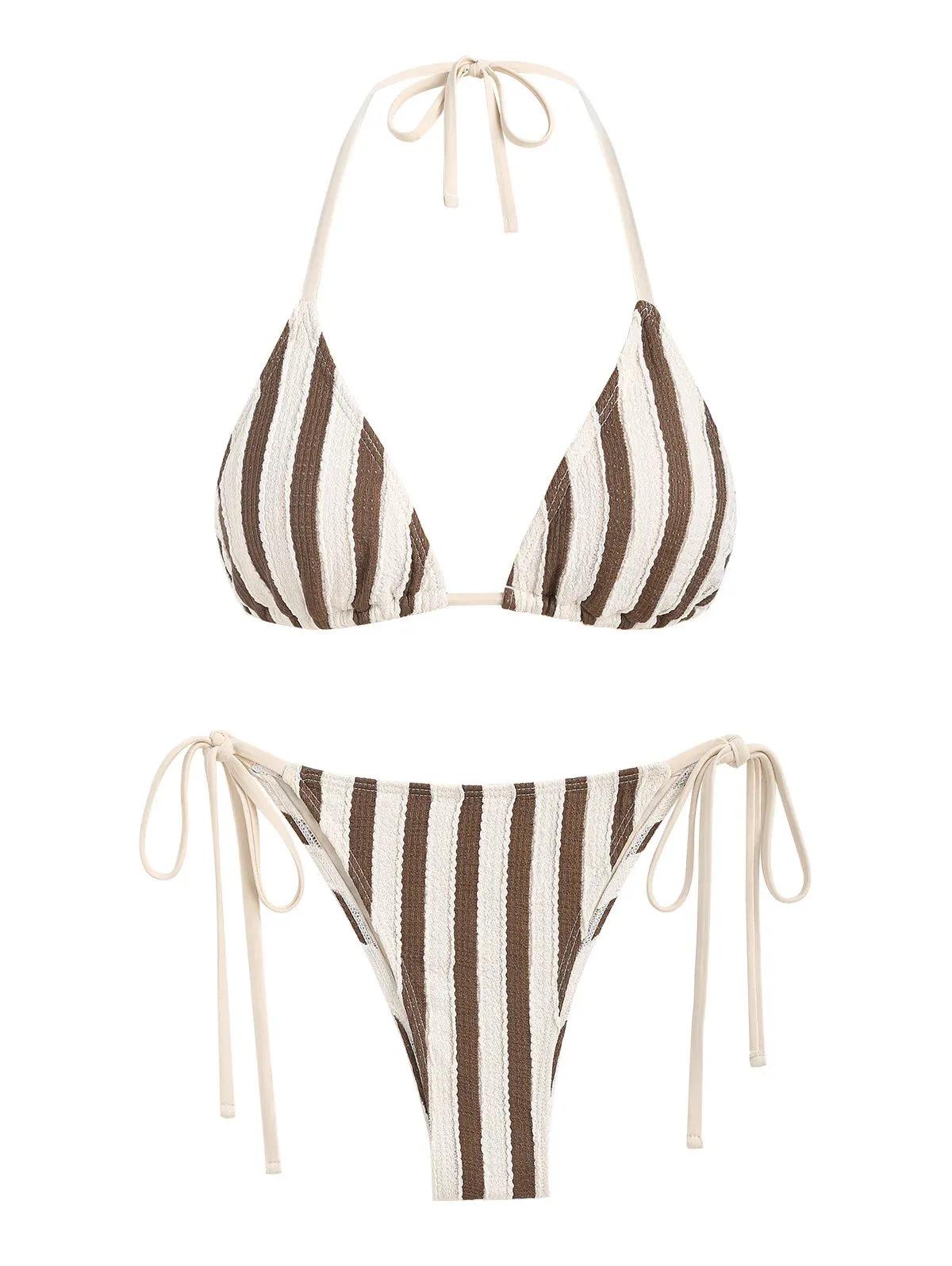 Textured Striped Halter Neck Bikini Set Anna Kay Co