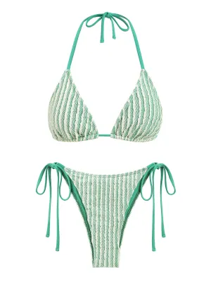 Textured Striped Halter Neck Bikini Set Anna Kay Co