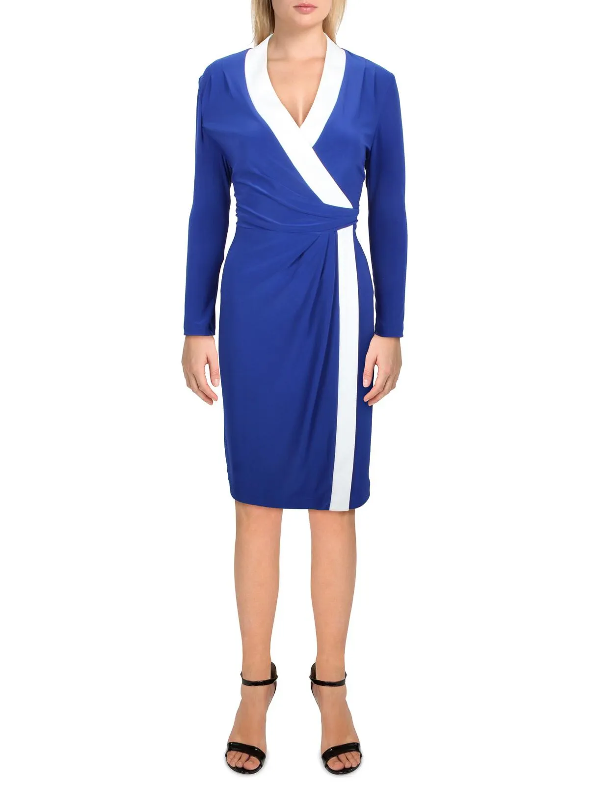 Womens Colorblock Midi Wrap Dress