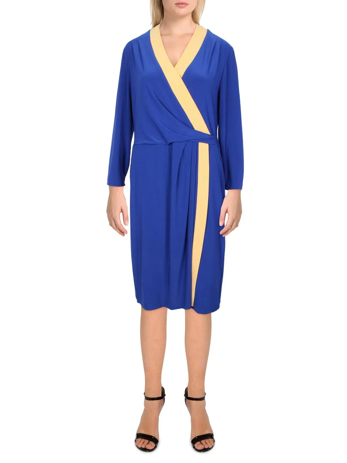 Womens Colorblock Midi Wrap Dress