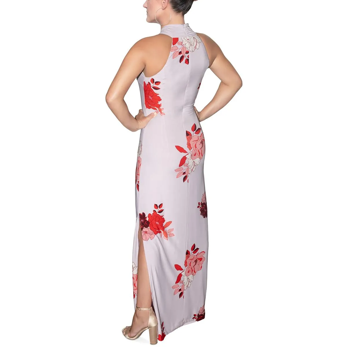Womens Floral Print Halter Maxi Dress